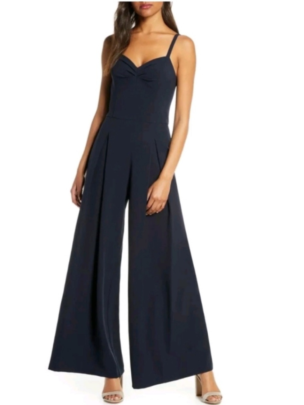 Eliza J Sweetheart Neck Pleated Wide Leg Crepe Jumpsuit